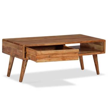 Rustic Solid Wood Coffee Table with Carved Drawer - 100x50 cm