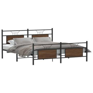 Brown Oak Metal Bed Frame without Mattress - 183x213 cm