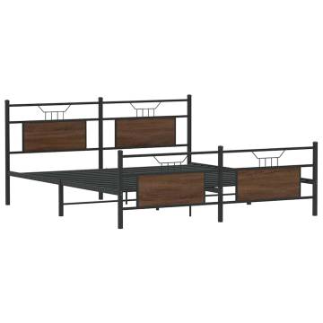 Brown Oak Metal Bed Frame without Mattress - 183x213 cm