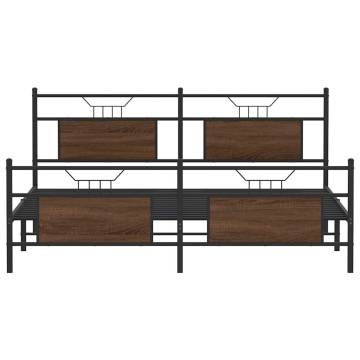 Brown Oak Metal Bed Frame without Mattress - 183x213 cm