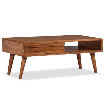 Rustic Solid Wood Coffee Table with Carved Drawer - 100x50 cm