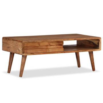 Rustic Solid Wood Coffee Table with Carved Drawer - 100x50 cm