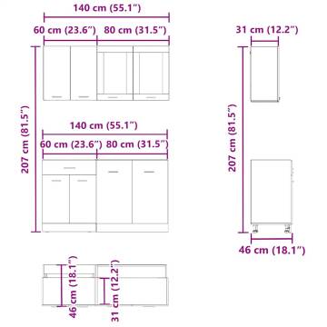 4 Piece Kitchen Cabinet Set - Artisan Oak Engineered Wood