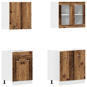 4 Piece Kitchen Cabinet Set - Old Wood Engineered Wood