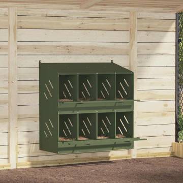 Chicken Nesting Box with 8 Compartments - Olive Green Metal