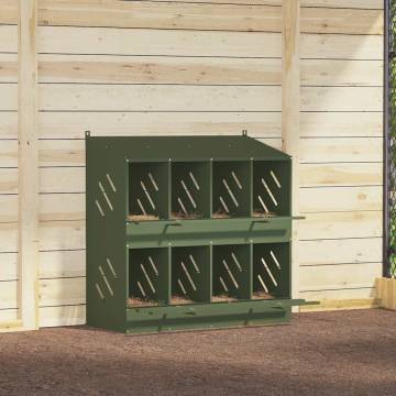 Chicken Nesting Box with 8 Compartments - Olive Green Metal