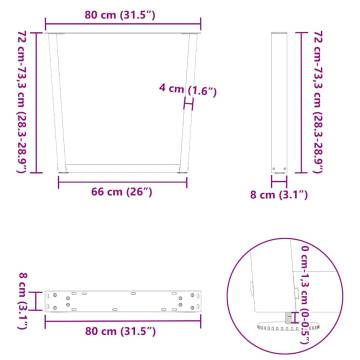 V-Shape Dining Table Legs - Black Steel 80x(72-73.3) cm