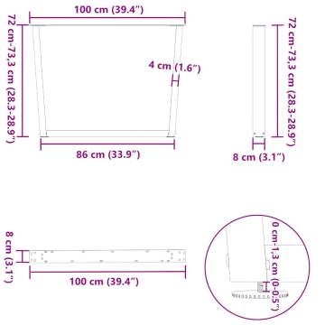 V-Shape Dining Table Legs - White Steel | 100x(72-73.3) cm