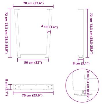 V-Shape Dining Table Legs - 3 pcs Black Steel (70x72-73.3 cm)