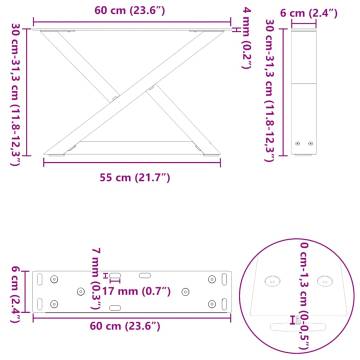 Coffee Table Legs 2 pcs Black - Durable Steel 60x(30-31.3) cm