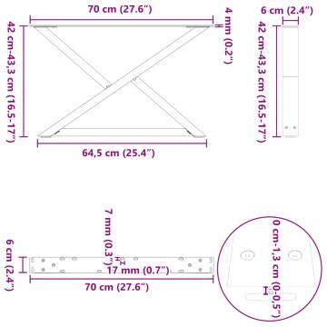 Black Coffee Table Legs 2 pcs | Steel 70x(42-43.3) cm