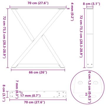 Dining Table Legs 2 pcs White Steel 70 cm - HipoMarket