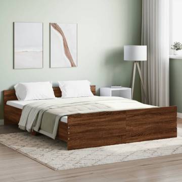 Brown Oak Bed Frame with Headboard & Footboard - 140x200 cm