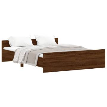 Brown Oak Bed Frame with Headboard & Footboard - 140x200 cm