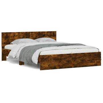 LED Smoked Oak Bed Frame with Headboard - King Size 150x200 cm