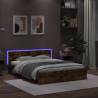 LED Smoked Oak Bed Frame with Headboard - King Size 150x200 cm