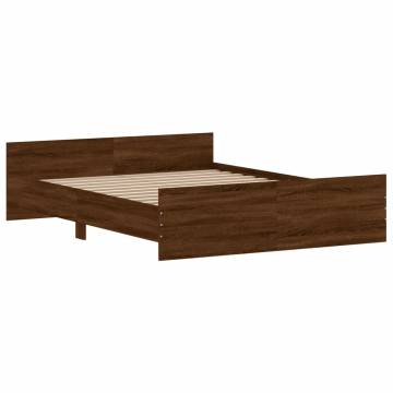 Brown Oak Bed Frame with Headboard & Footboard - 140x200 cm