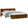 LED Smoked Oak Bed Frame with Headboard - King Size 150x200 cm