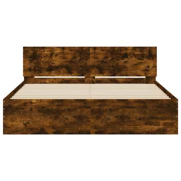 LED Smoked Oak Bed Frame with Headboard - King Size 150x200 cm