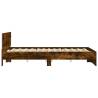 LED Smoked Oak Bed Frame with Headboard - King Size 150x200 cm