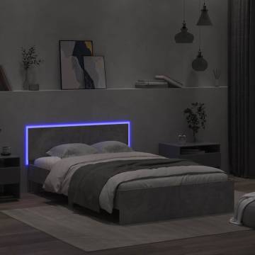 Bed Frame with LED Headboard - Concrete Grey 140x200 cm