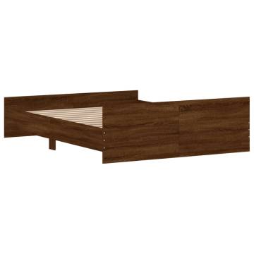 Brown Oak Bed Frame with Headboard & Footboard - 140x200 cm