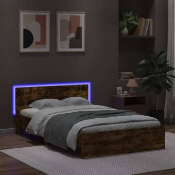 LED Bed Frame with Headboard in Smoked Oak - 140x190 cm