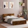 LED Bed Frame with Headboard in Smoked Oak - 140x190 cm