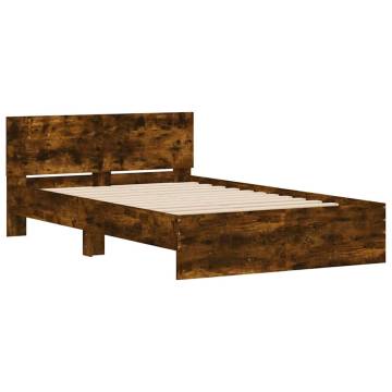 LED Bed Frame with Headboard in Smoked Oak - 140x190 cm