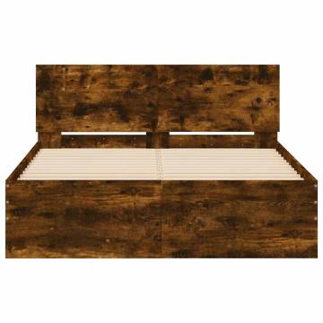 LED Bed Frame with Headboard in Smoked Oak - 140x190 cm