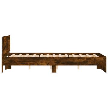 LED Bed Frame with Headboard in Smoked Oak - 140x190 cm