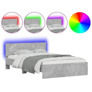 Concrete Grey Bed Frame with LED Headboard | Double 135x190 cm