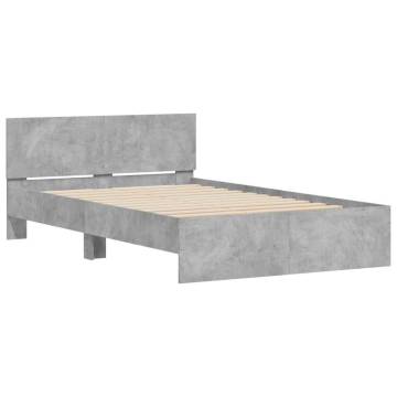 Concrete Grey Bed Frame with LED Headboard | Double 135x190 cm