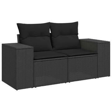 10 Piece Garden Sofa Set with Cushions - Black Poly Rattan