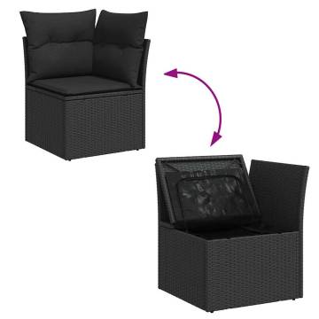 10 Piece Garden Sofa Set with Cushions - Black Poly Rattan