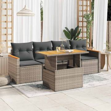 5 Piece Garden Sofa Set with Cushions - Grey Poly Rattan