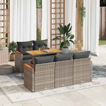 6 Piece Grey Poly Rattan Garden Sofa Set with Cushions