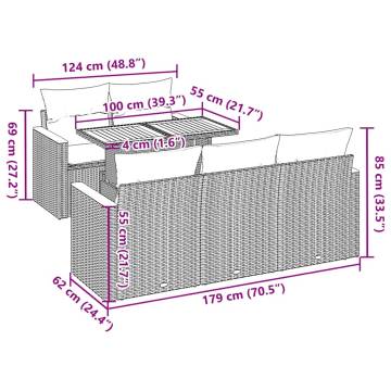 6 Piece Grey Poly Rattan Garden Sofa Set with Cushions