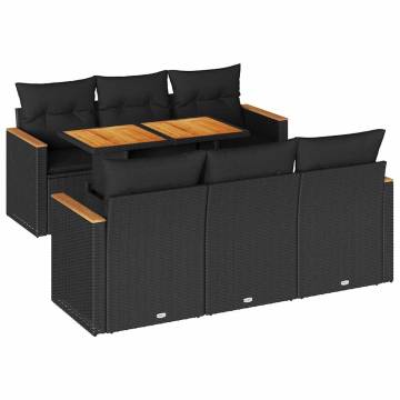 7 Piece Garden Sofa Set with Cushions | Black Poly Rattan