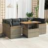  6 Piece Garden Sofa Set with Cushions Grey Poly Rattan Acacia Colour grey Model with storage Number of 1 