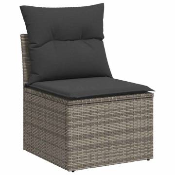 5 Piece Garden Sofa Set with Cushions - Grey Poly Rattan