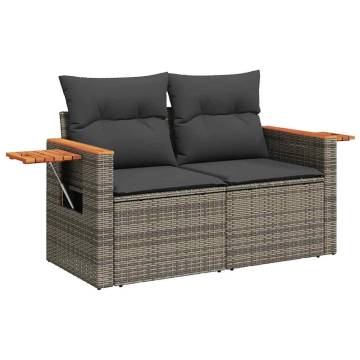 5 Piece Garden Sofa Set with Cushions - Grey Poly Rattan