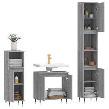 3 Piece Grey Sonoma Bathroom Cabinet Set - Stylish Storage