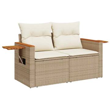 7 Piece Garden Sofa Set with Cushions - Beige Poly Rattan