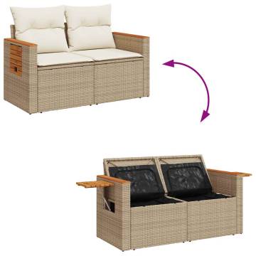 7 Piece Garden Sofa Set with Cushions - Beige Poly Rattan