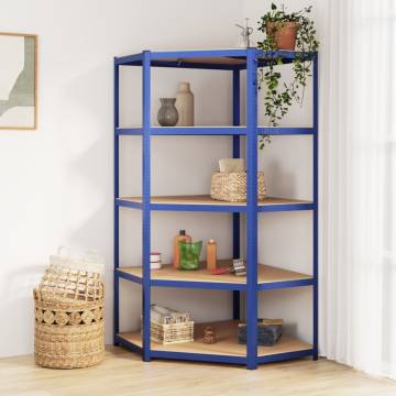 5-Layer Corner Shelf - Blue Steel & Engineered Wood | HipoMarket