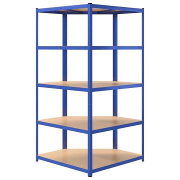 5-Layer Corner Shelf - Blue Steel & Engineered Wood | HipoMarket