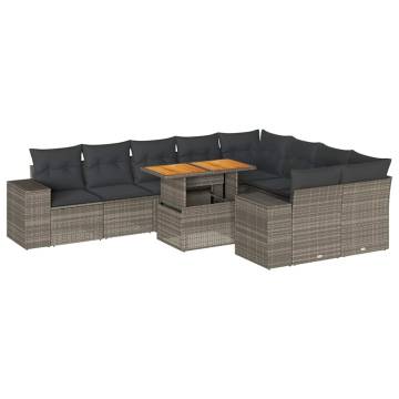 10 Piece Grey Garden Sofa Set with Cushions – Durable & Stylish