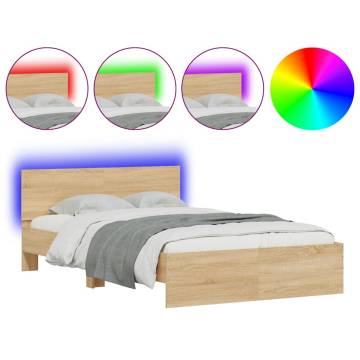 LED Bed Frame with Headboard in Sonoma Oak - 140x190 cm