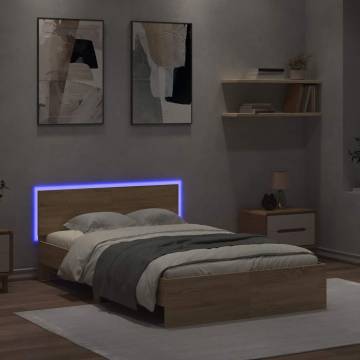 LED Bed Frame with Headboard in Sonoma Oak - 140x190 cm